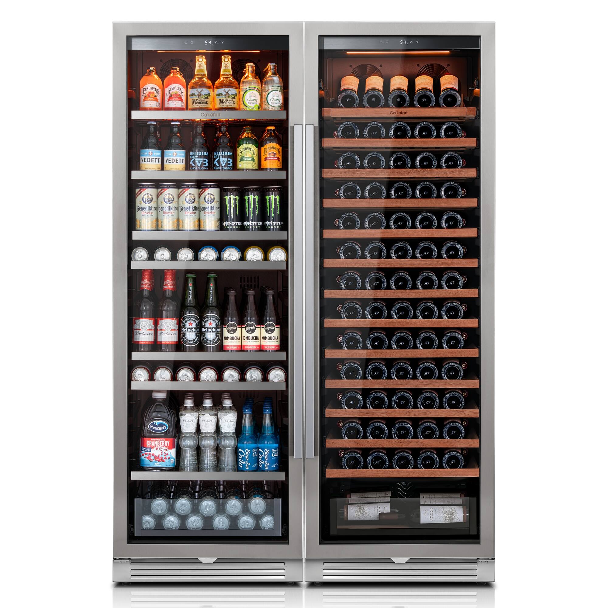 Ca'Lefort - 48 inch 373 Cans +166 Bottle Wine and Beverage Cooler Refrigerator ,Built-In 3-Color LED Lighting ,for Home Bar - Stainless Steel
