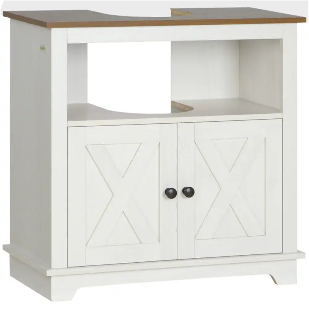 Front. SlickBlue - Modern Bathroom Cabinet with Sink and Built-In Storage - Crystal White, Walnut.