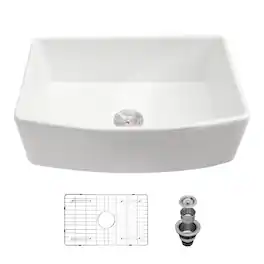 JUJABU - 33 x 19 x 10 in. Ceramic Farmhouse Kitchen Sink Arch Edge Apron Front Single Bowl - White