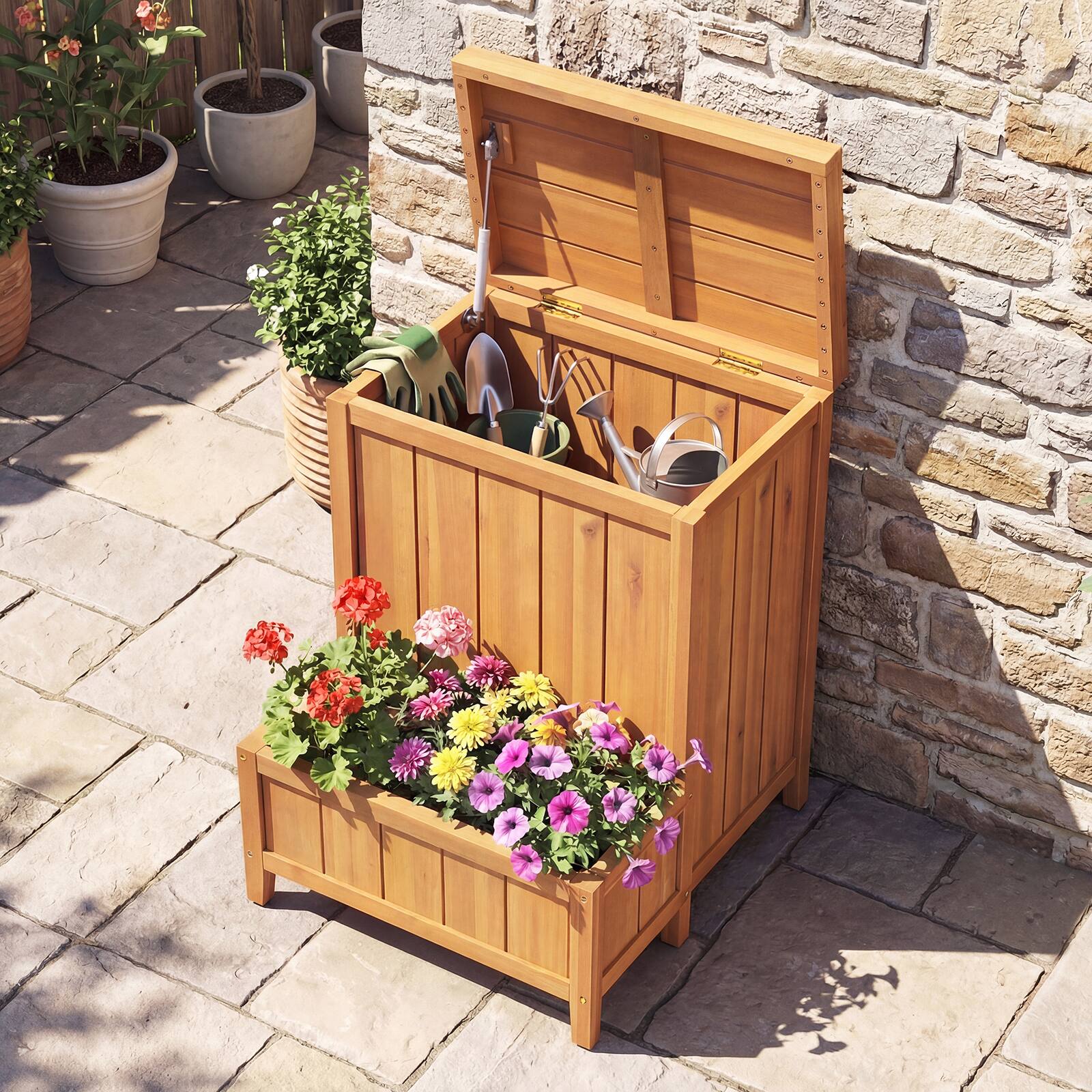 Alt View 4. Gymax - Gymax Package Delivery Box w/Planter Box Openable Lid & Gas Rod for Pool Accessories - Yellow.