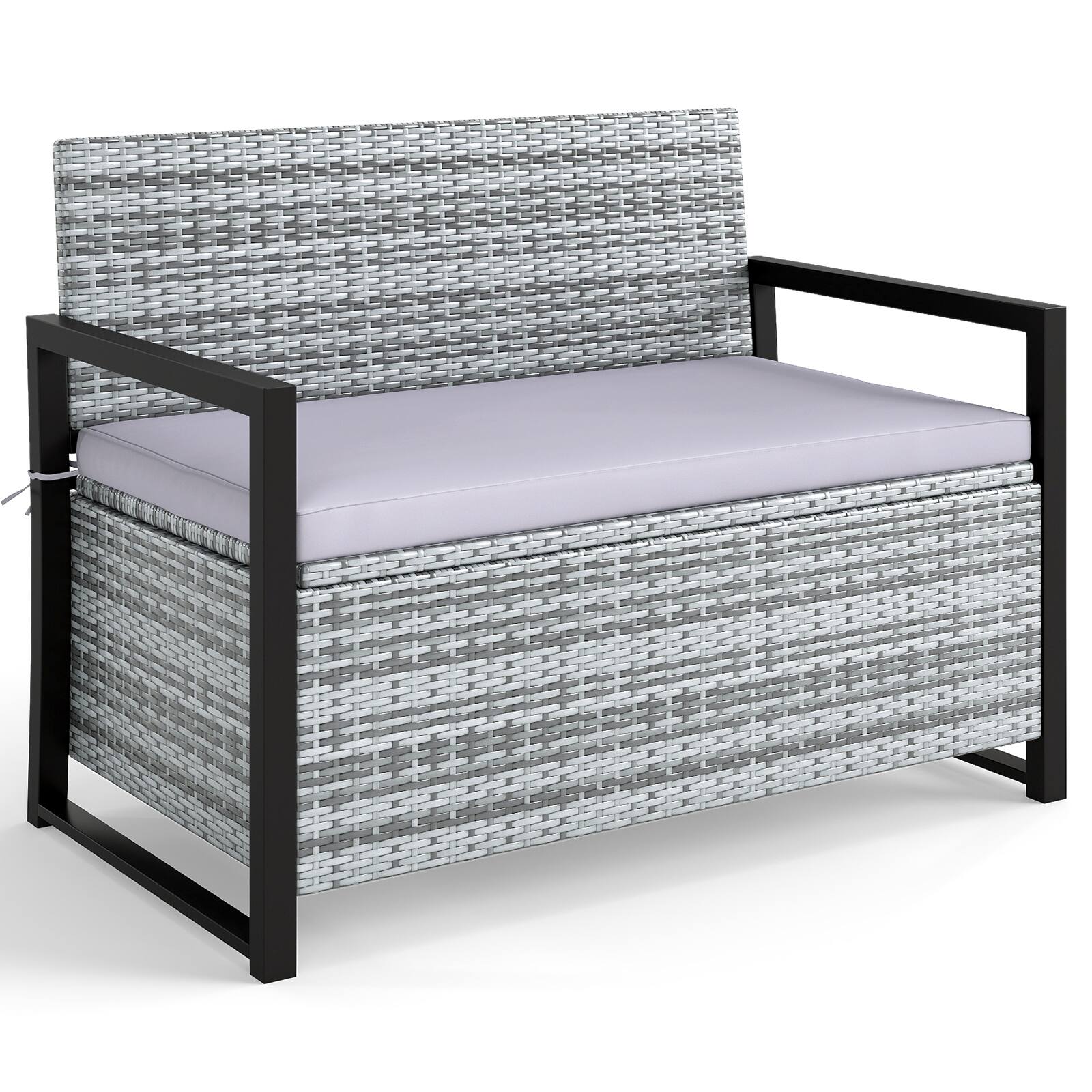 Alt View 6. Gymax - Gymax Patio Storage Bench Wicker Loveseat w/ Built-in Storage & Long Seat Cushion Outdoor Grey - Grey.