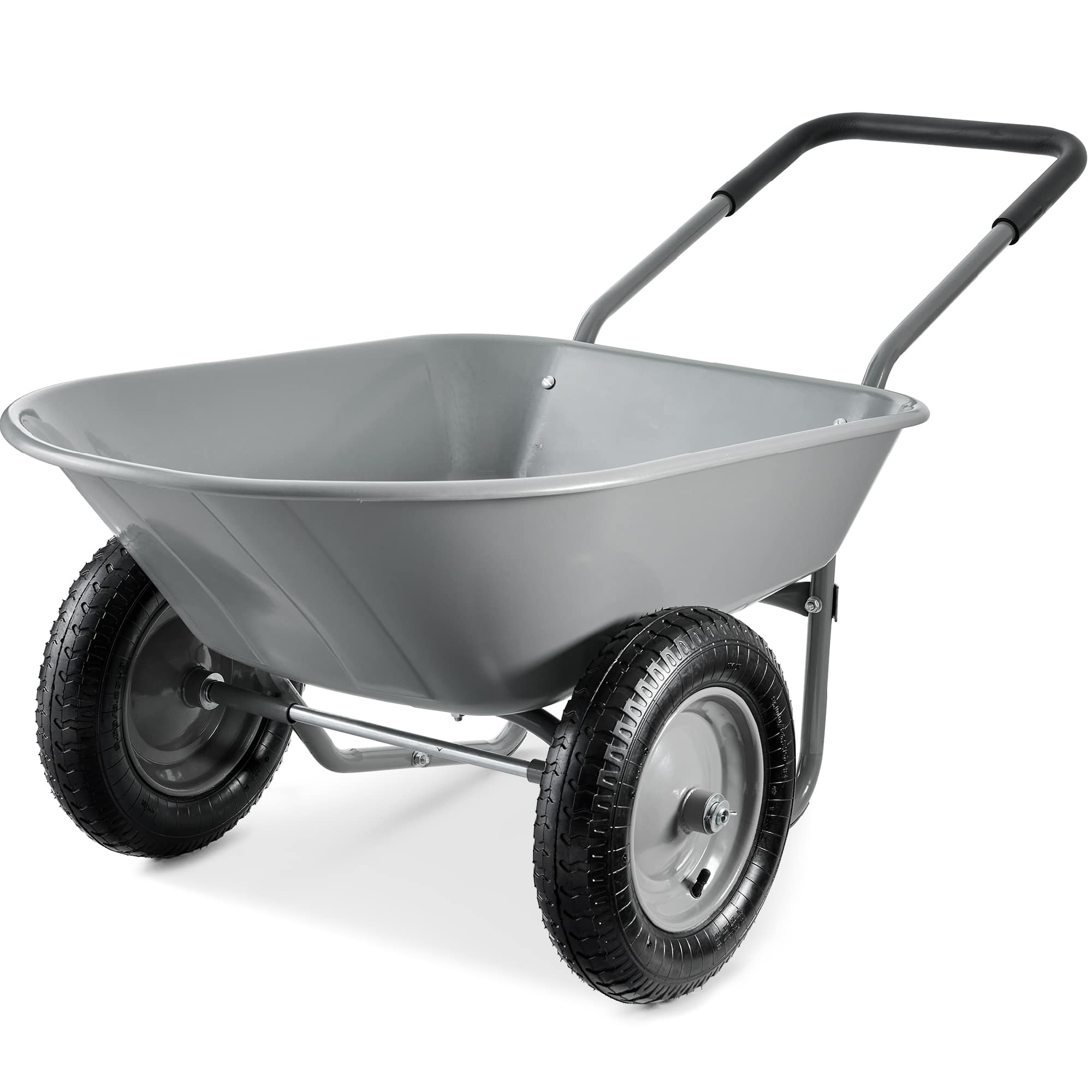 Front. Best Choice Products - Best Choice Products Dual-Wheel Home Wheelbarrow Yard Garden Cart for Lawn, Construction - Gray - Gray.