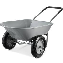 Best Choice Products - Dual-Wheel Home Wheelbarrow Yard Garden Cart for Lawn, Construction - Gray