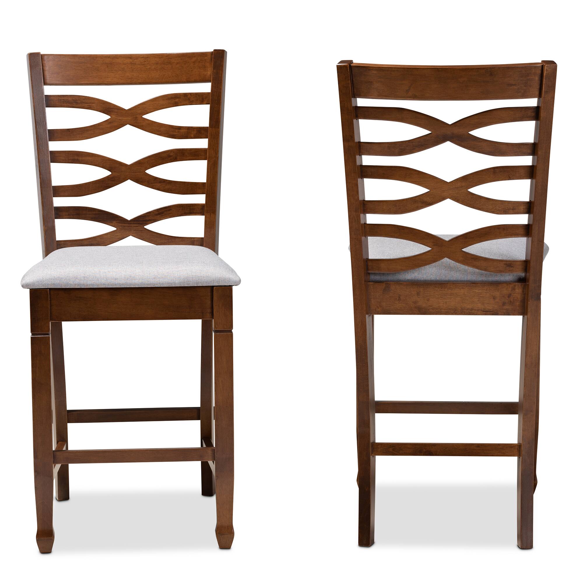 Angle. Baxton Studio - Lanier Modern and Contemporary Fabric Upholstered Walnut Finished 2-Piece Wood Counter Height Pub Chair Set Set - Grey/Walnut.