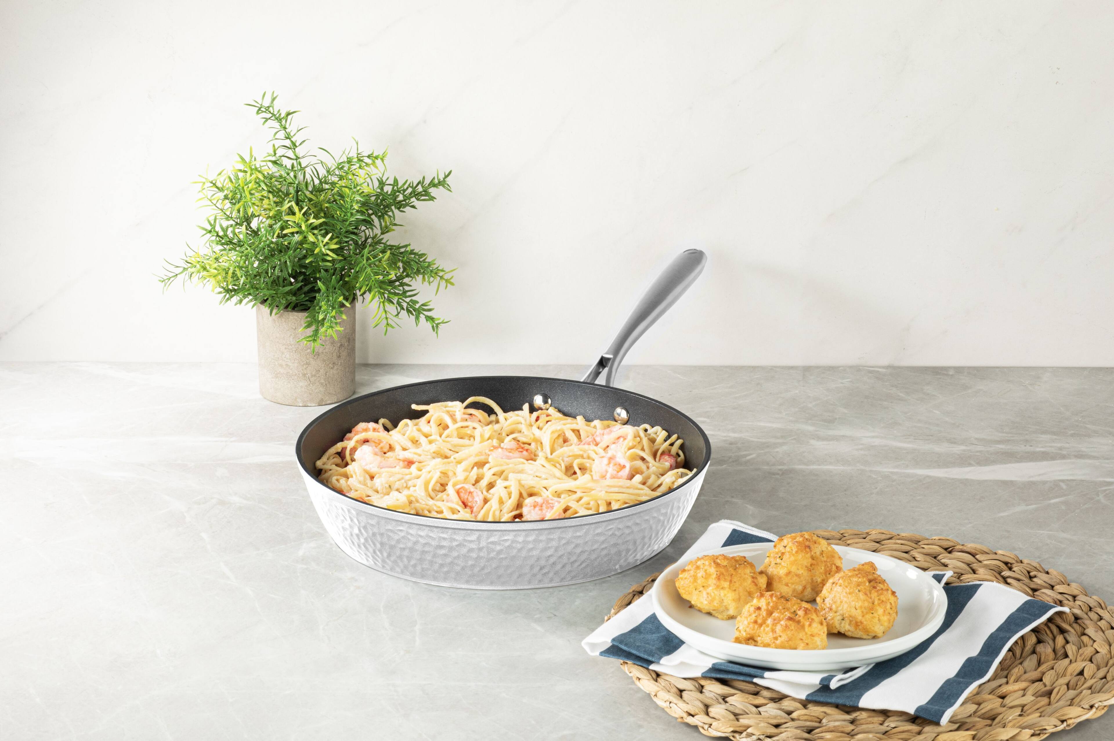 Alt View 3. Granitestone - Granitestone Charleston Collection Hammered 12'' White Aluminum Nonstick Fry Pan - White.