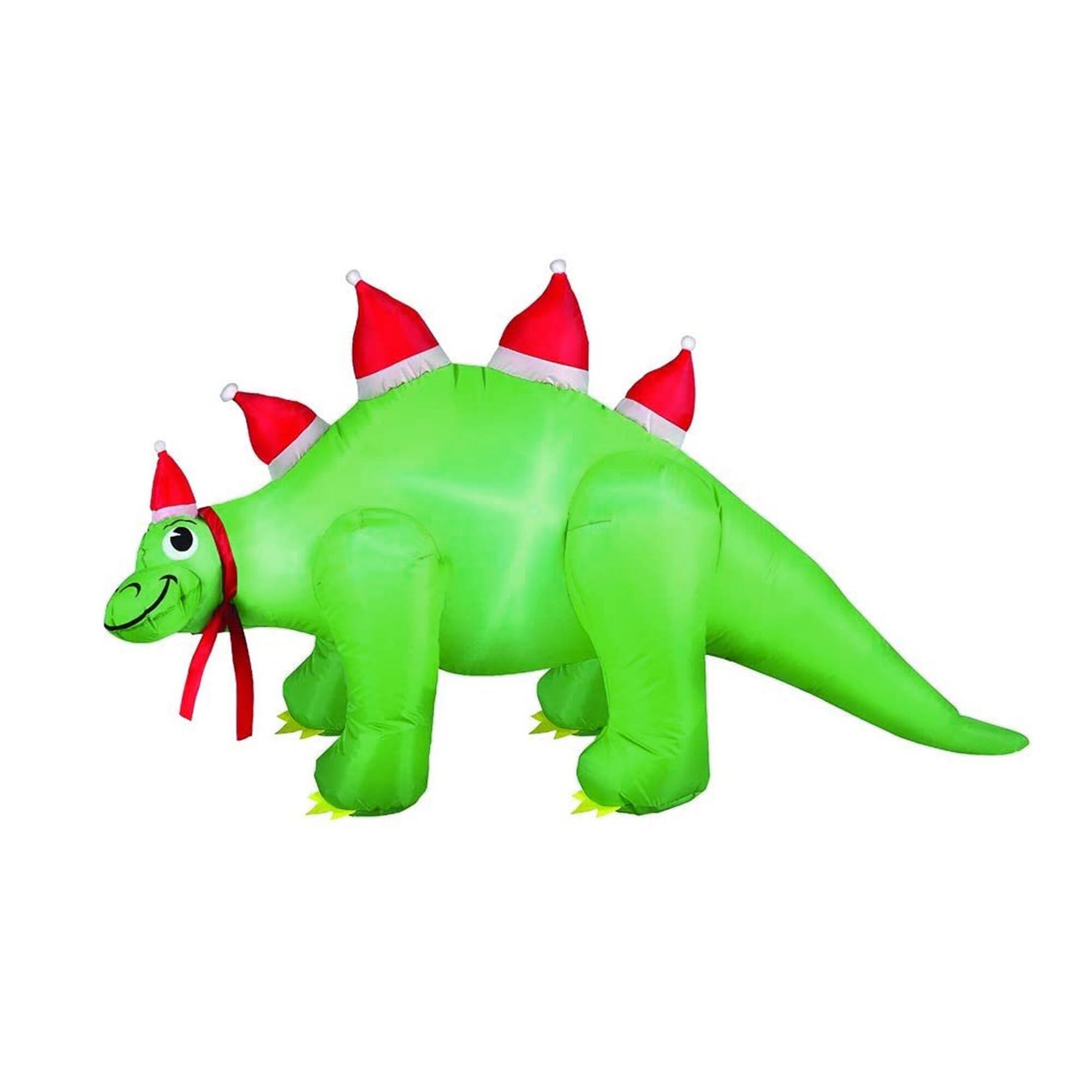 Front. Occasions - Occasions Air Flowz 5 Foot Inflatable Stegosaurus w/ Santa Hats Yard Decoration - Green.