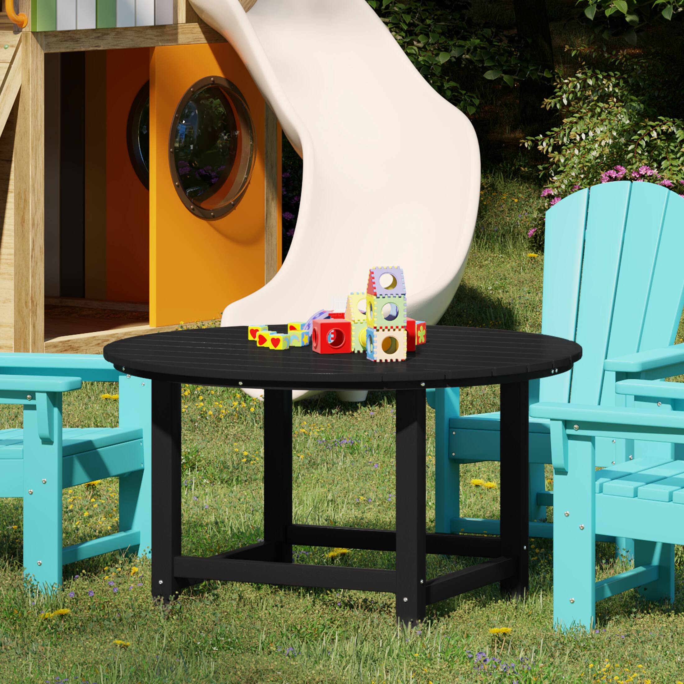 Angle. WestinTrends - WestinTrends Malibu Kids Outdoor Patio Furniture HDPE 38" Wide Round Dining Table - Black.