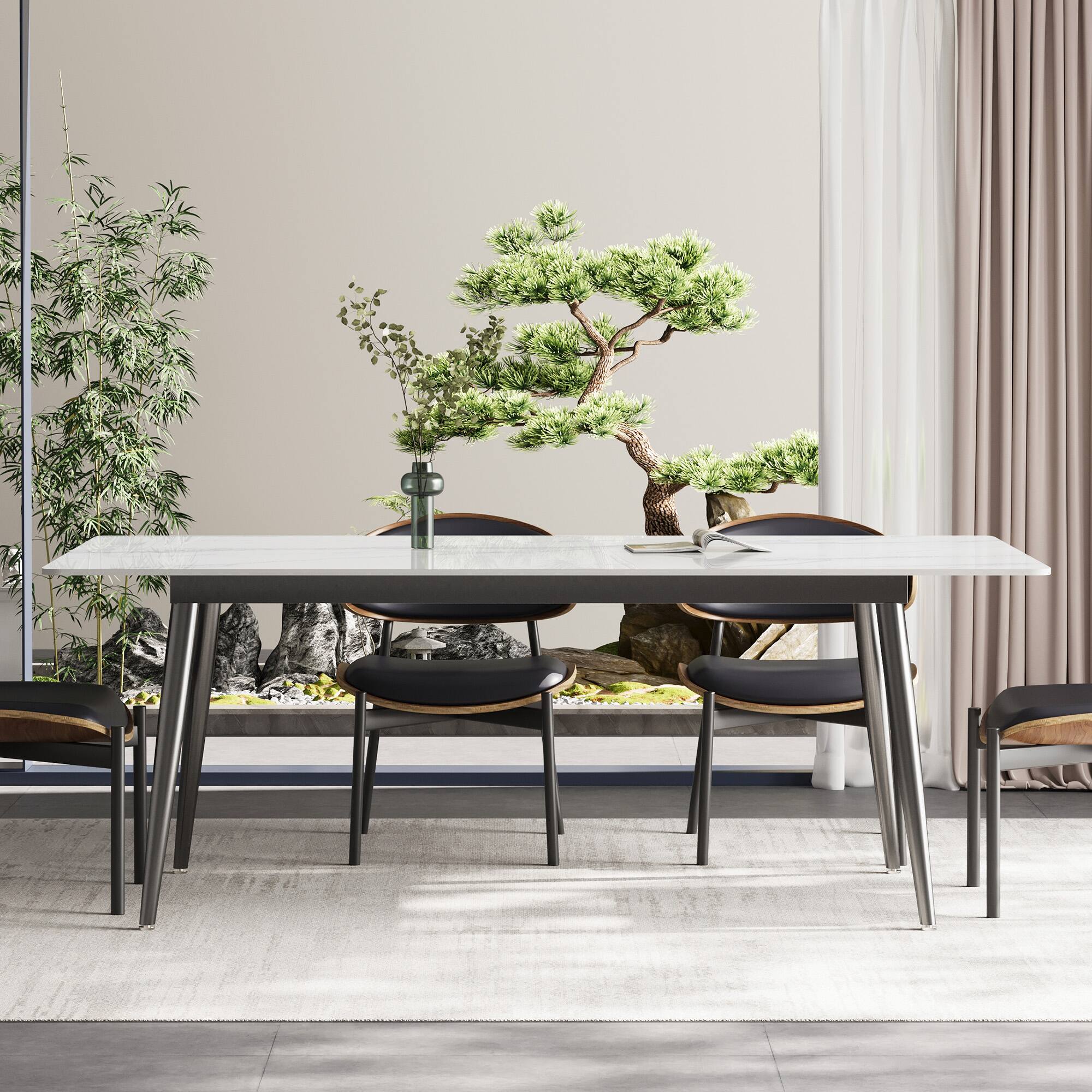 Angle. luck idea - 70.8" Long dining table, Sintered stone top, Metal legs - Bright White.