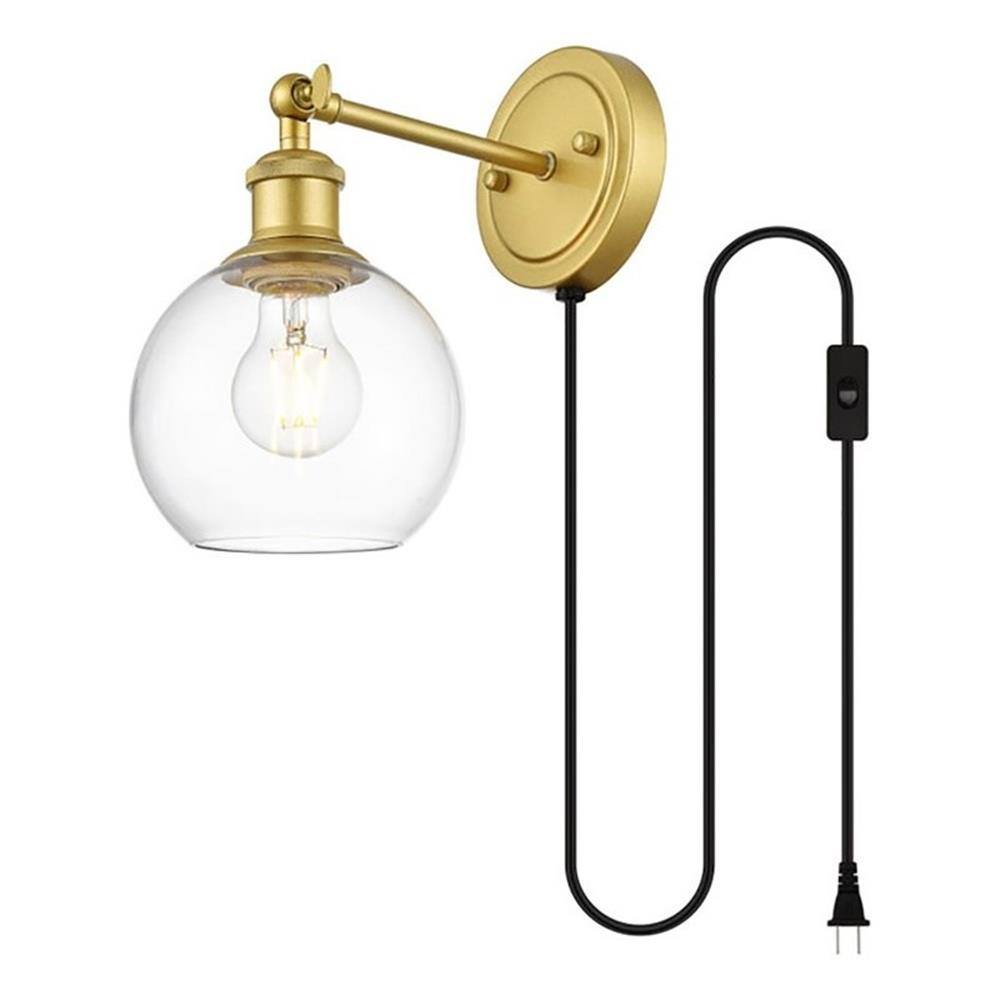 Front. Living District - Wesson 1-Light Plug-in Wall Sconce - Metal and Glass, E26 - Brass.