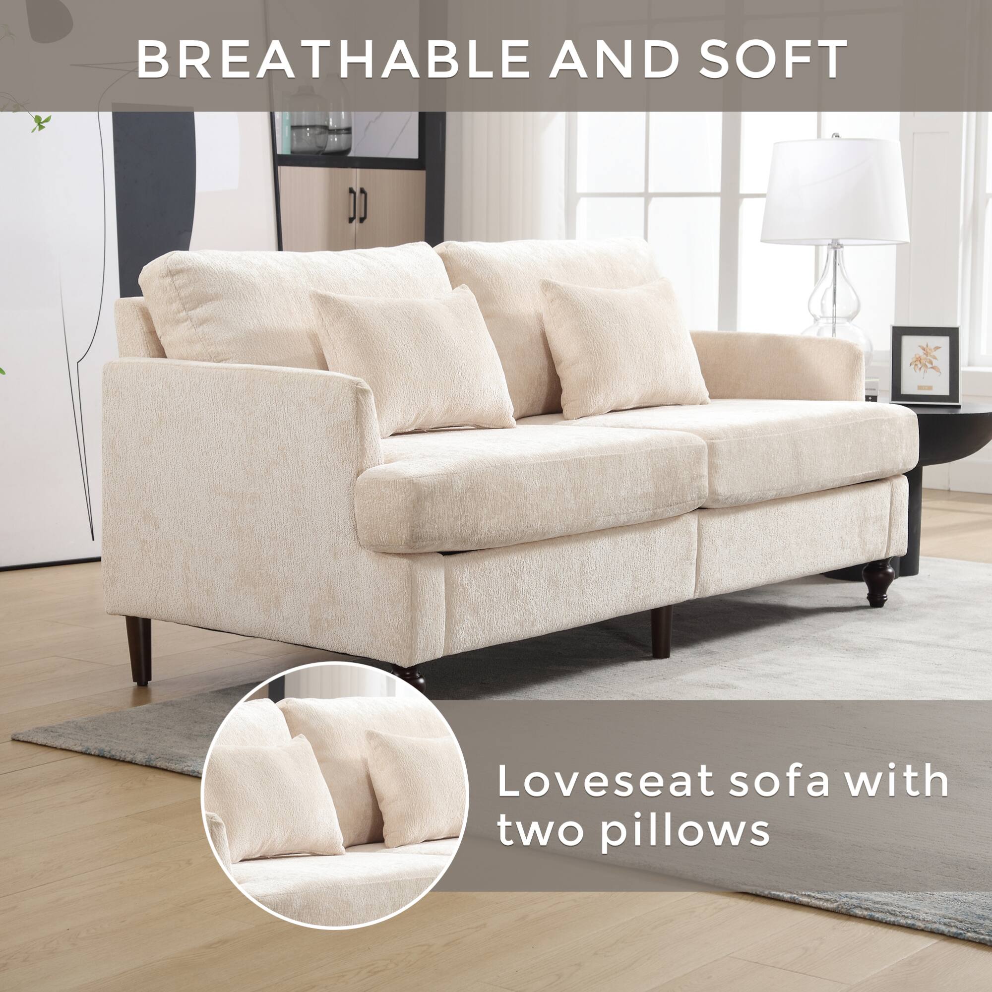 BREATHABLE AND SOFT

Loveseat sofa with two pillows