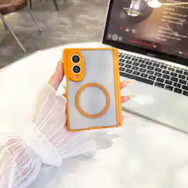 Dteck - Frosted Translucent Magnetic Case for Samsung Galaxy Z Fold8, Shockproof Slim Hybrid Back Phone Cover with Hinge Guard - Orange