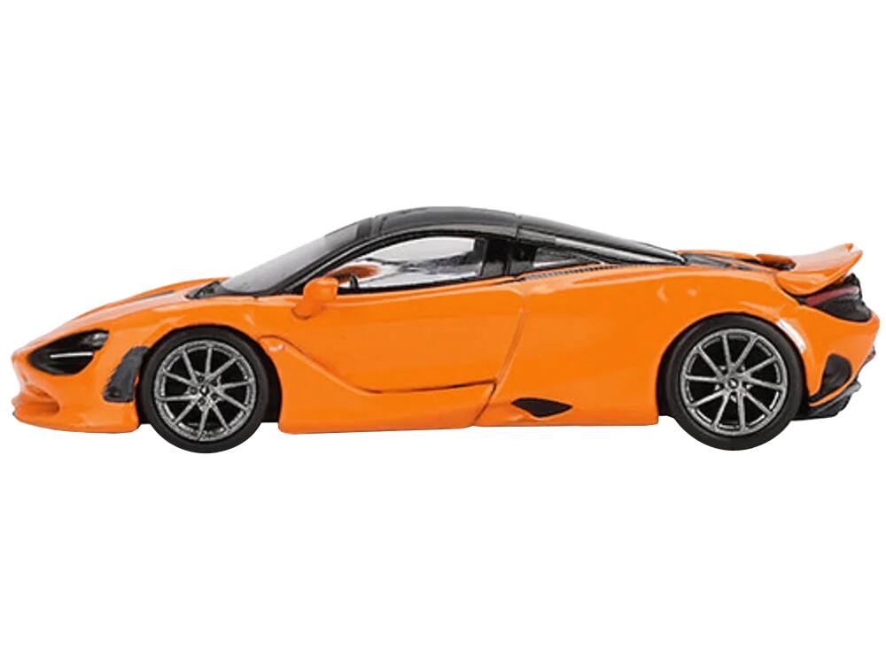 Angle. Mini GT - McLaren 750S McLaren Orange with Black Top Limited Edition 1/64 Diecast Model Car by Mini GT - Orange And Black.