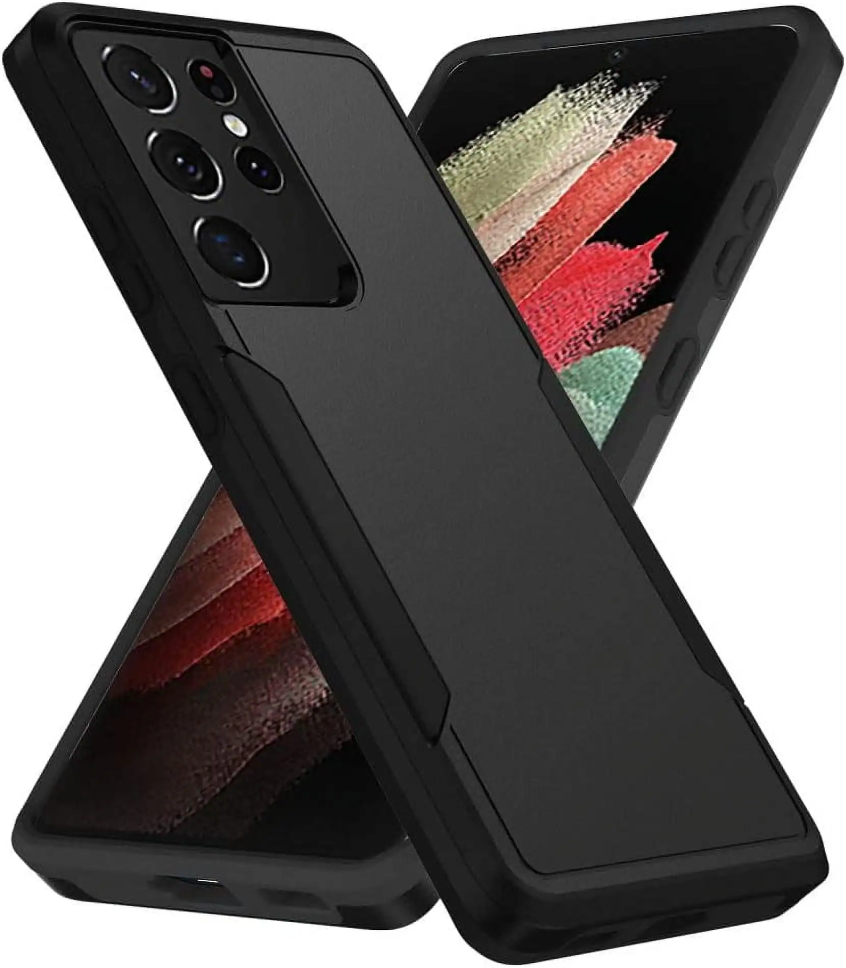 Entronix - Galaxy S24 Ultra Case - Soft-Touch Dual-Layer Protective Cover - Black