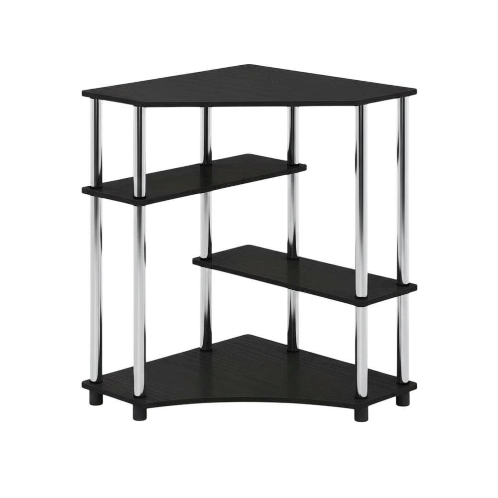 Back. BisonOffice - Corner Desk With Shelves In Brown And Stainless Steel For Home Office Use - Brown.