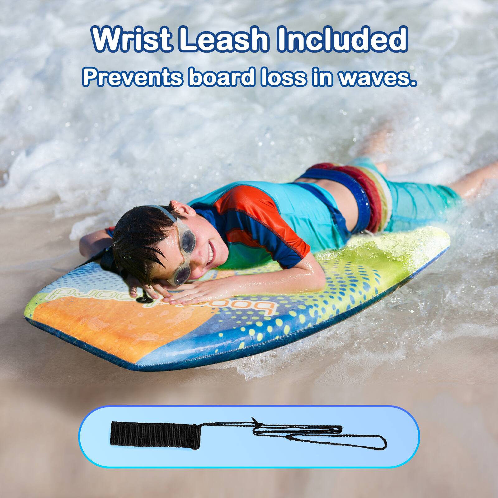 Wrist Leash Included Prevents board loss in waves.