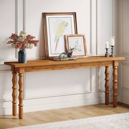 Tribesigns - 70.9-Inch Extra Long Console Table for Entryway, Narrow Sofa Table Behind Couch with Solid Wood Legs, Entry Accent Table - Brown