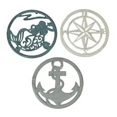 Front. Zeckos - Set of 3 Cast Iron Nautical Design Kitchen Trivets Decorative Wall Hangings - Multicolored.