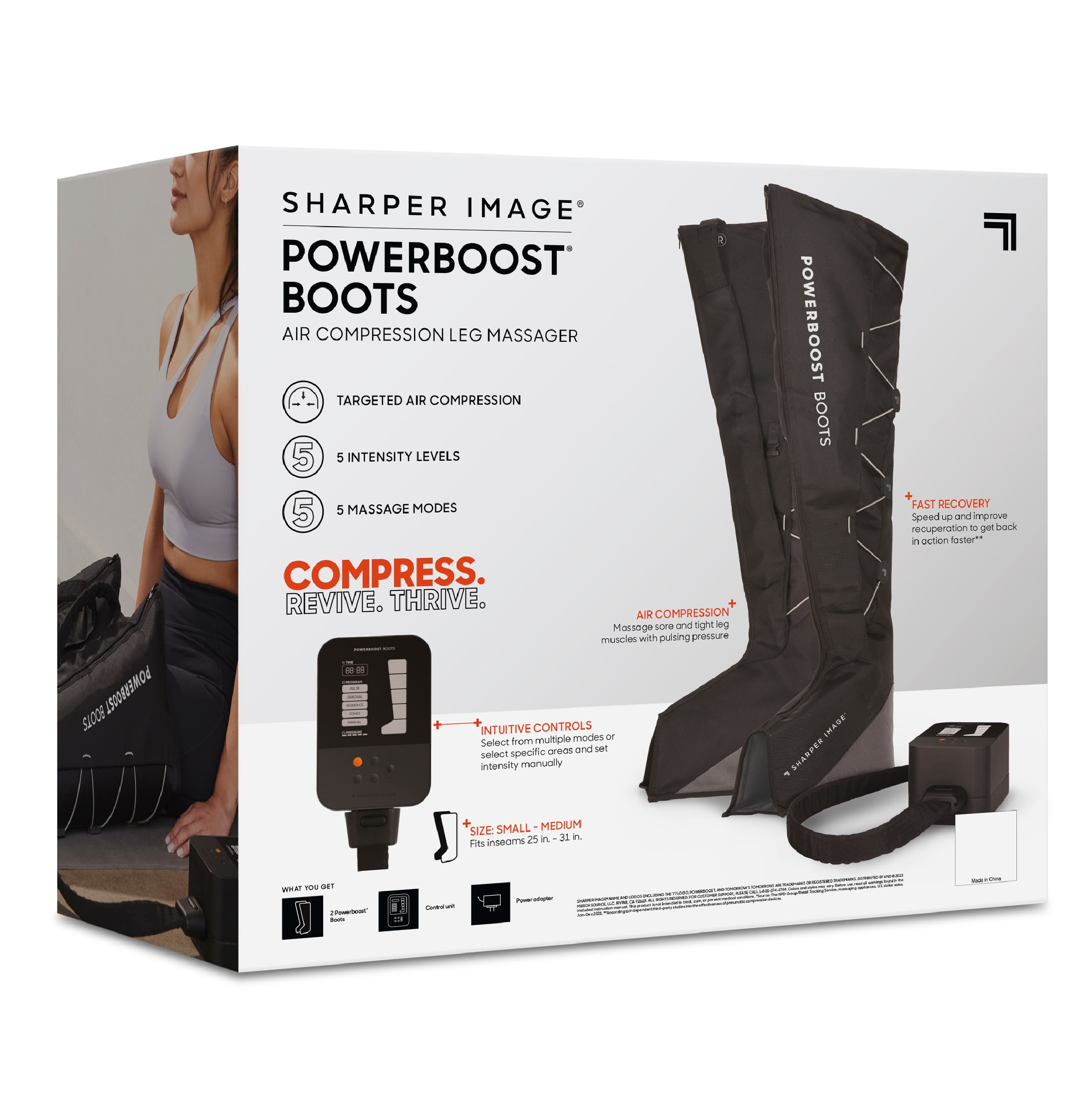 Sharper Image Powerboost Boots, Air Compression Leg Massager Black ...