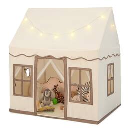 Costway - Kids Play Castle Tent Large Playhouse Toys Gifts with Star Lights Washable Mat - Beige