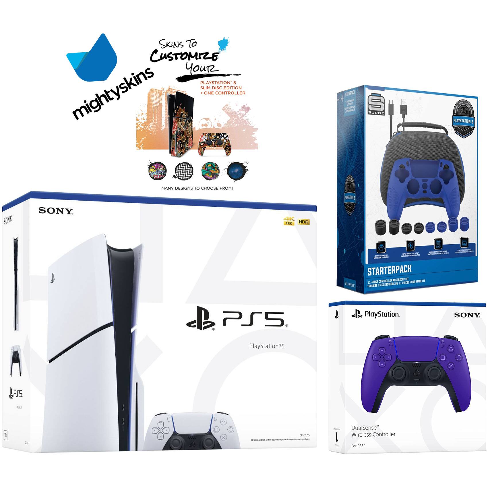 PlayStation 5 Slim Disc with Extra Controller, Pro Gamer Starter Kit and MightySkins Decal Voucher - PlayStation 5