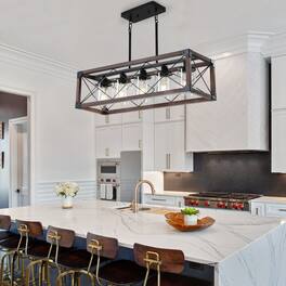 Loheer - 32 Inch Rectangular Pendant Light, 5-Light Farmhouse Chandelier for Kitchen Island
