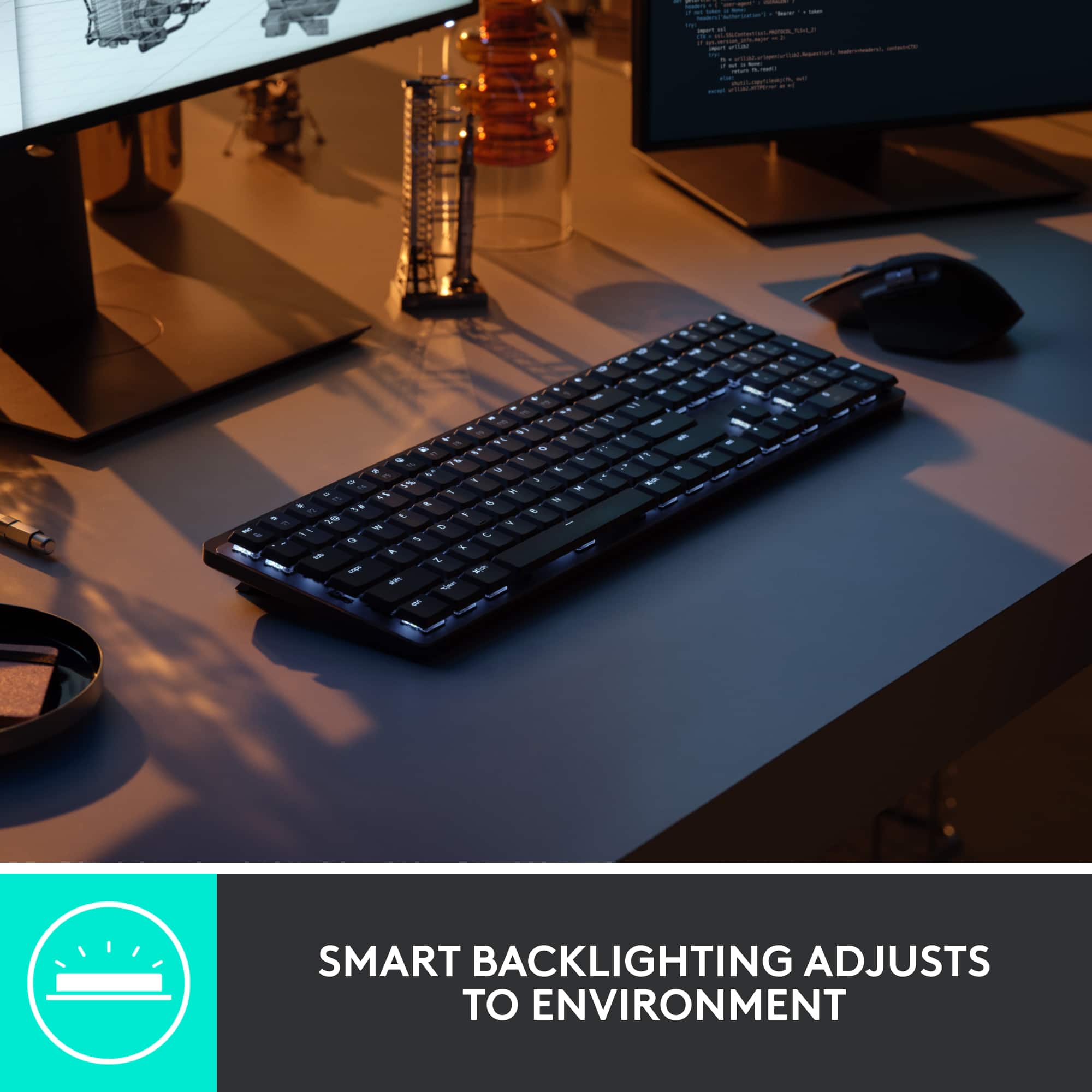 The text on the image reads: "Smart Backlighting Adjusts to Environment".