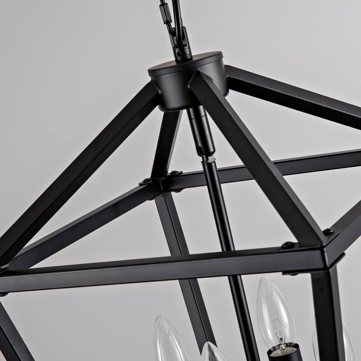 Alt View 2. Loheer - Loheer 5 Light Farmhouse Lantern Chandelier, Matte Black Open Cage for Dining Room.