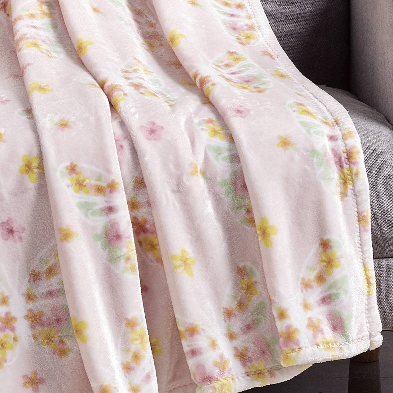Left. Plazatex - Plazatex 100% Polyester Butterfly Garden Lightweight Oversized Throw Blanket 60" x 70" White - Blush.