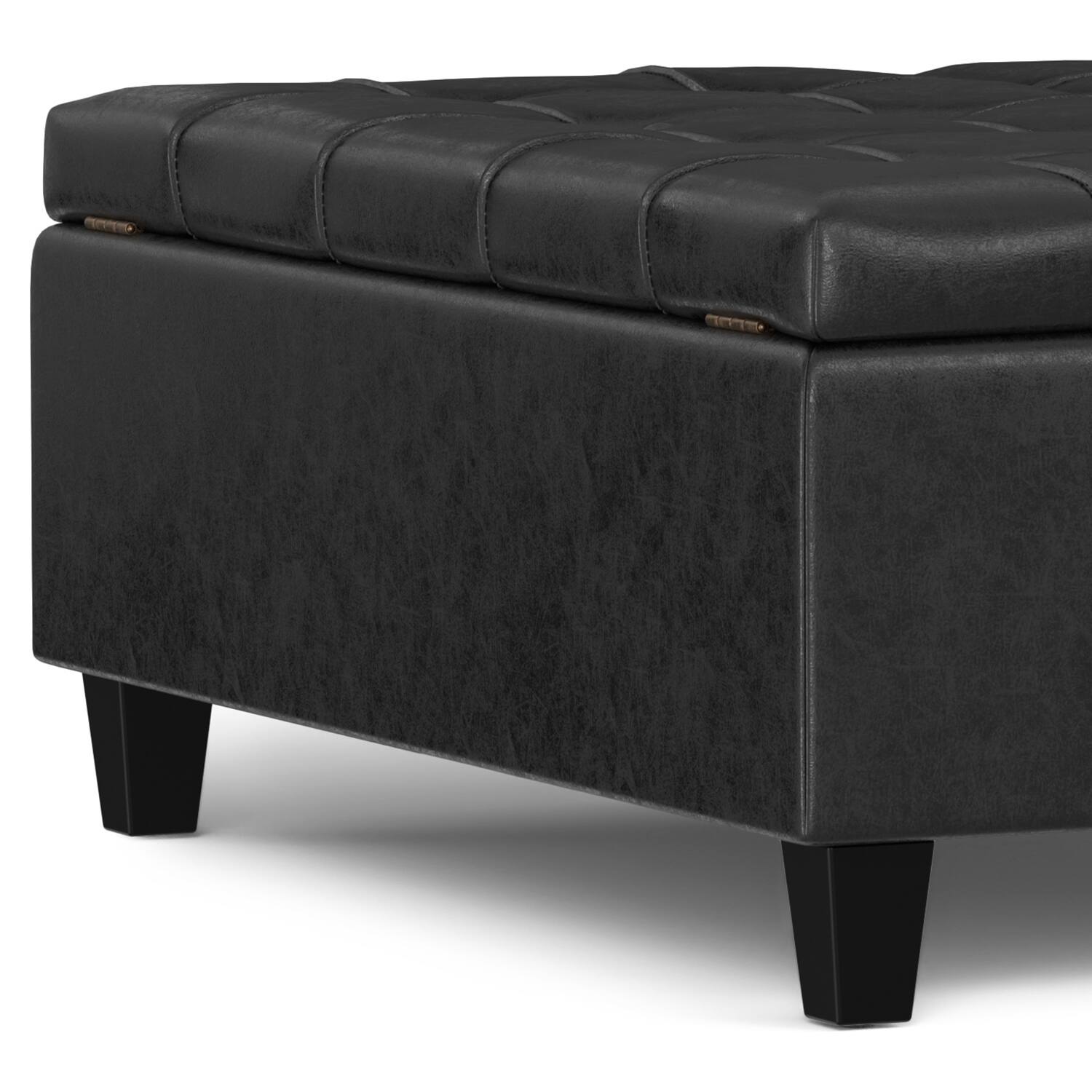 Alt View 5. Simpli Home - Harrison 40 inch Wide Large Square Coffee Table Storage Ottoman in Distressed Black Vegan Leather - Distressed Black.