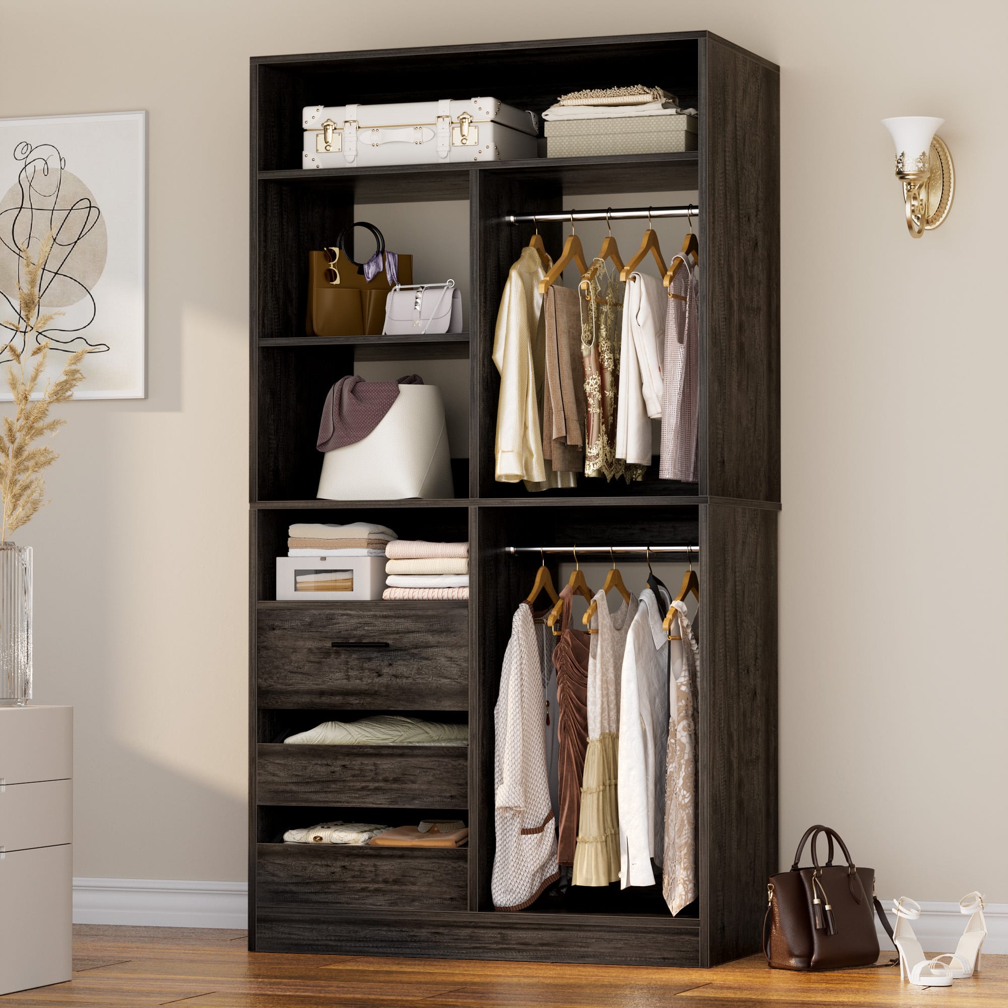 "Aheaplus - 36"" Wood Modular Walk-in Freestanding Closet Organizer: Closed/Half-Open Drawers, 6 Shelves (36"" L x 15"" W x 80"" H) - Gray Oak" price history on PriceWatchPro