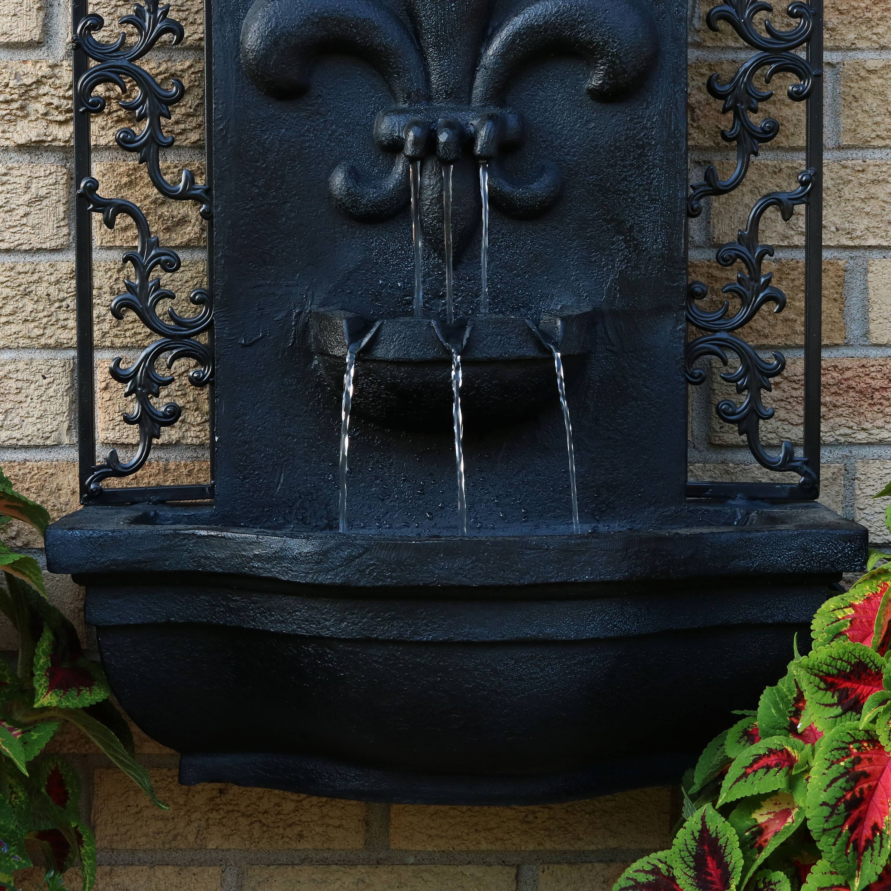 Alt View 3. Sunnydaze - French Lily Polystone Outdoor Wall Fountain - Lead.