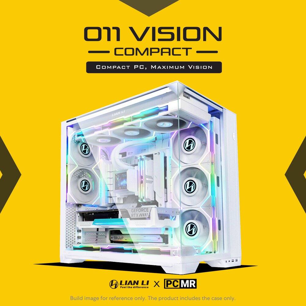 O11 VISION COMPACT  
COMPACT PC, MAXIMUM VISION  

GEFORCE RTX 3090  

LIAN LI X PCMR  

Feel The difference  

Build image for reference only. The product includes the case only.
