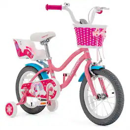 Costway - 14 Inches Kids Bicycle with Training Wheels & Basket for Boys & Girls Age 3-5 Years - Pink