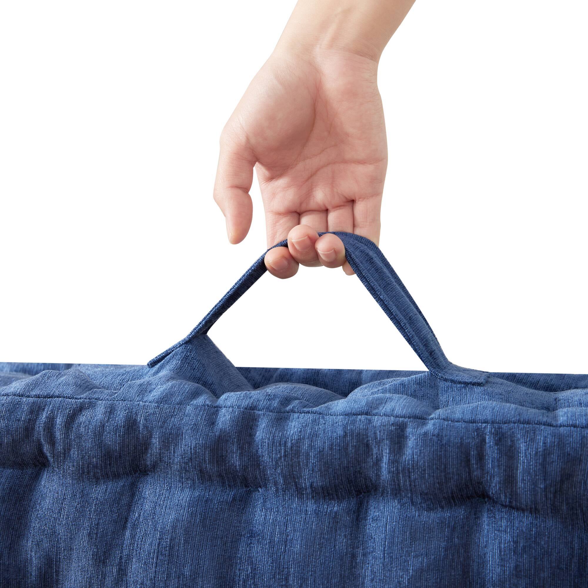 Back. APRILSOUL - Poly Chenille Square Floor Pillow Cushion-24 x 24 in - Navy Blue.