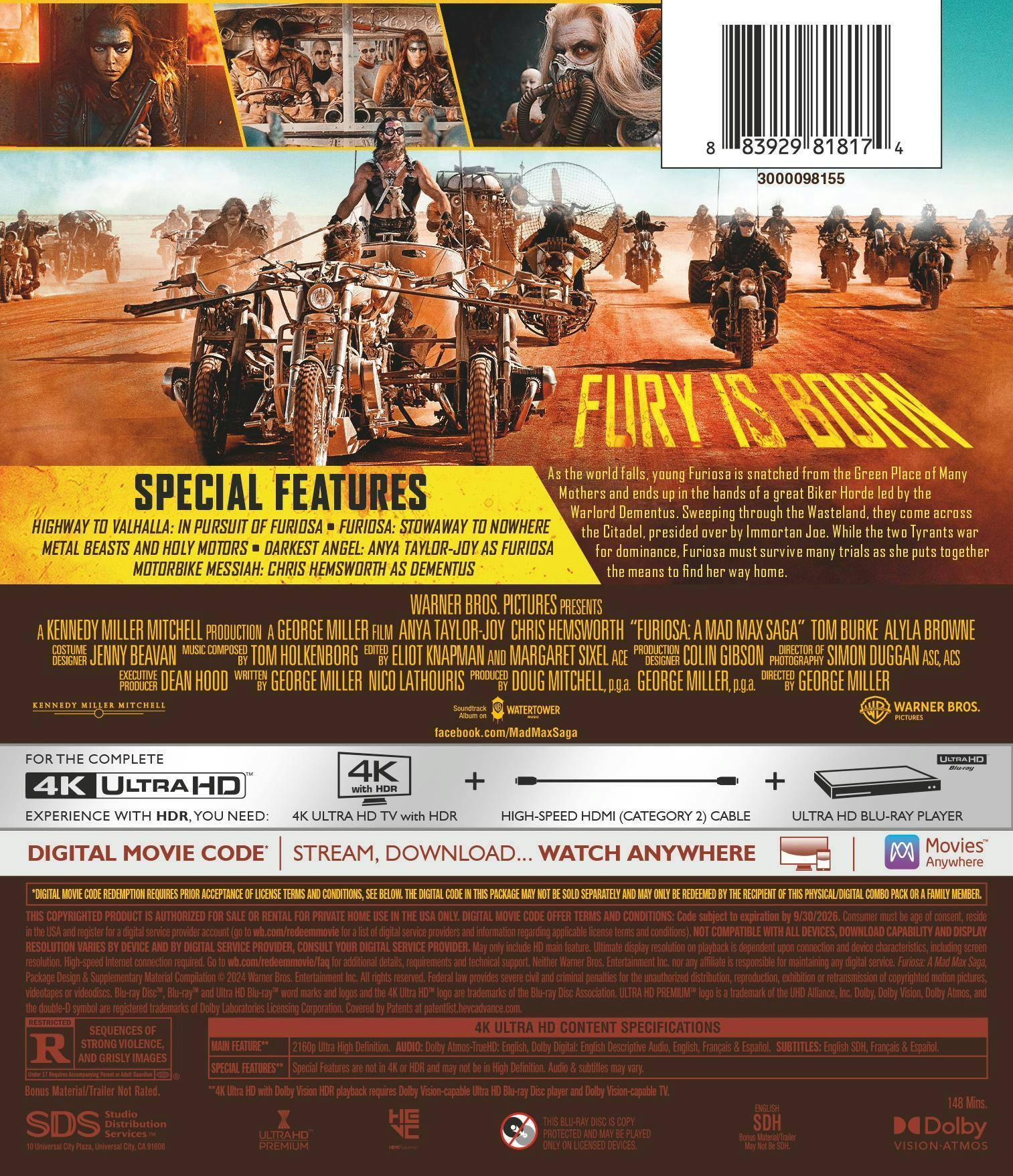 Back. Furiosa: A Mad Max Saga (4K Ultra HD) [UHD].