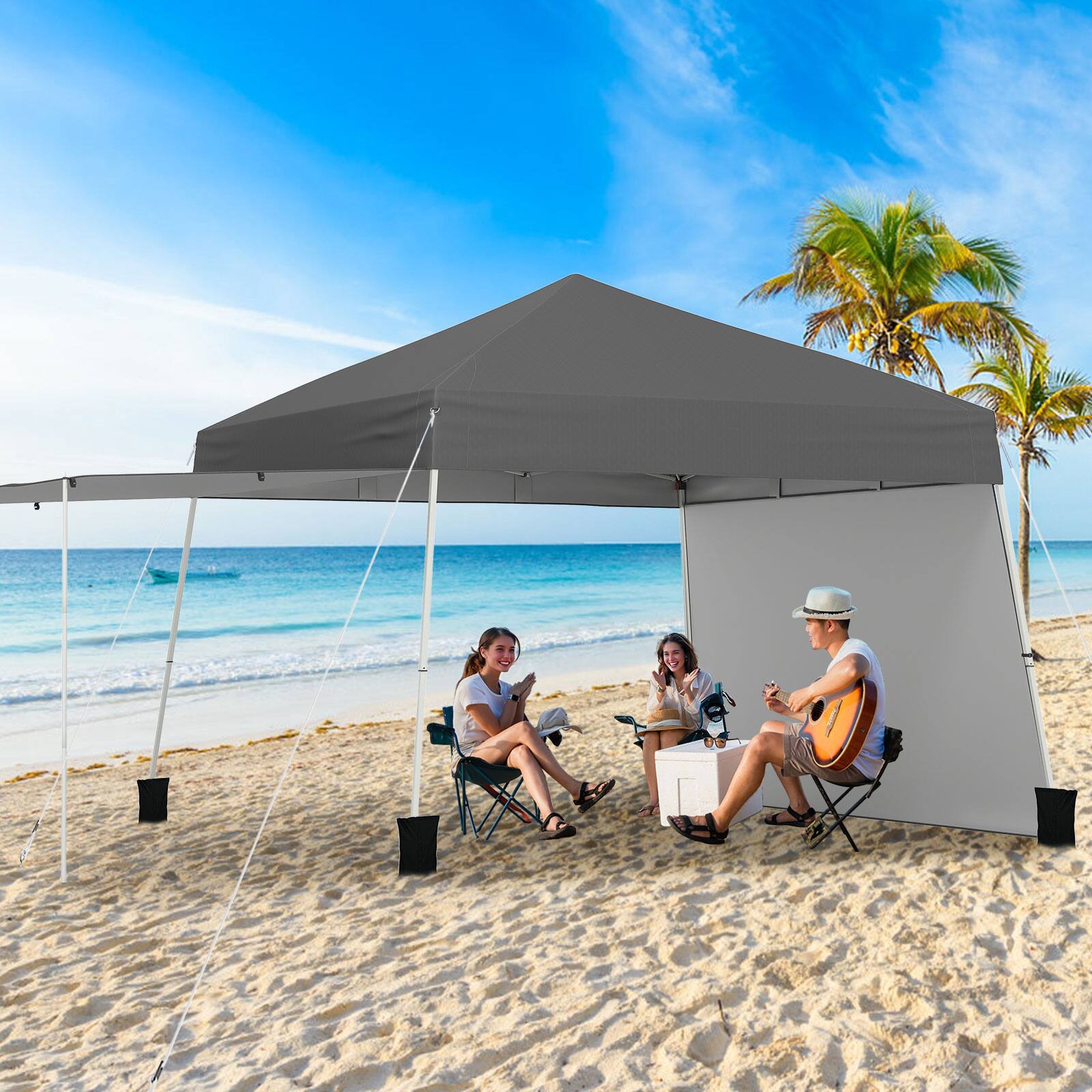 Alt View 1. Gymax - Gymax 14 X 9.2 FT Pop up Canopy Tent w/ 2 Convertible Sidewalls to Awning & Stakes Gray - Blue.