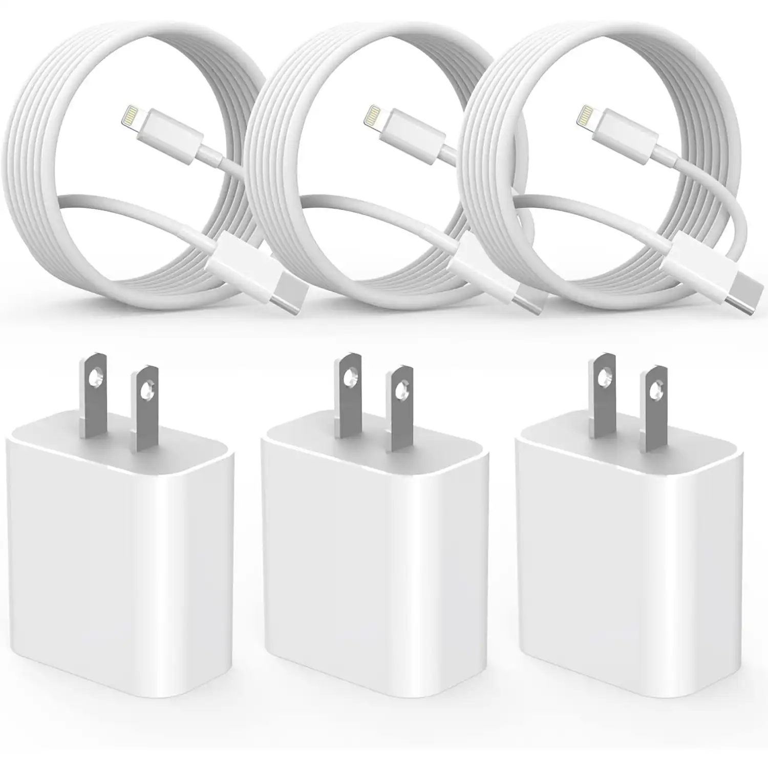 Front. MOSZAR LLC - 3-Pack 6Ft USB-C to Lightning Fast Charger Cable for iPhone - White.