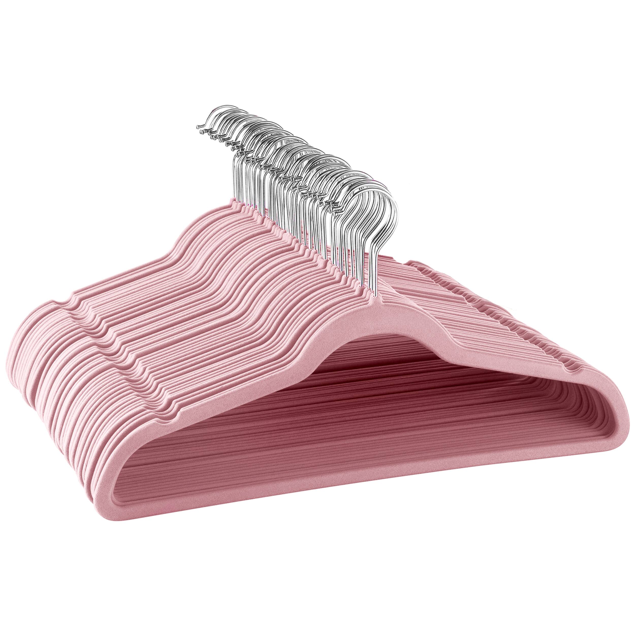 Alt View 2. Elama - Elama Home 50 Piece Flocked Velvet Clothes Hangers with Stainless Steel Swivel Hooks in Pink - Pink.