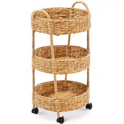 Front. Best Choice Products - Best Choice Products 3-Tier Round Rolling Nursery Caddy w/Wheels, Utility Cart for Storage Organization - Natural - Natural.