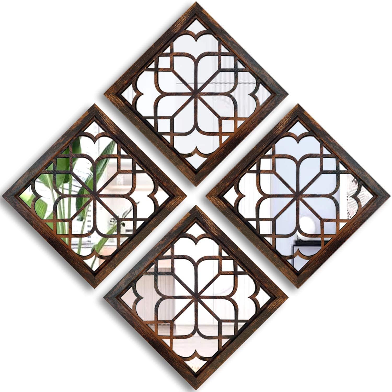 Live At Space - 2 Square Wall Mirror Gorgeous Rustic Farmhouse Accent Barn Wood Color Entry For Bathroom Renovation Bedrooms Living - Caramel Color-11x15 inch