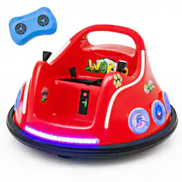 Costway - 12V Kids Ride on Bumper Car Remote Control w/ Flashing LED Light & Music - Red