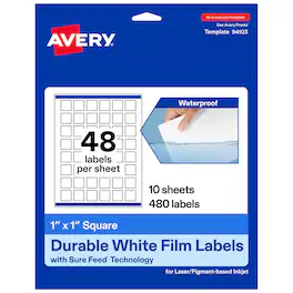 Avery - 1" x 1" Waterproof Square Labels, 480 Labels - White