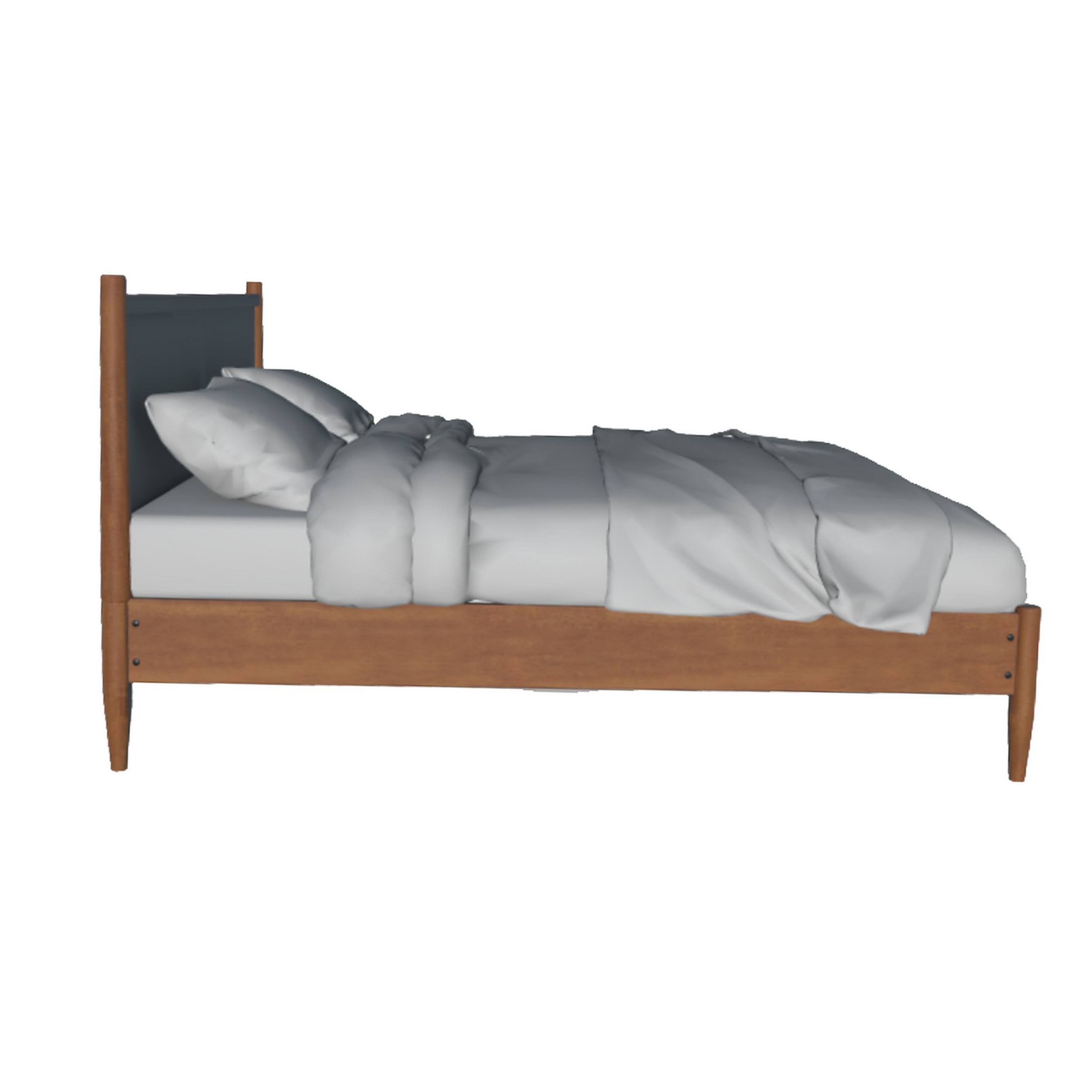Alt View 3. Manhattan Lane - Mid Century Modern Wood Queen Bed, Round Tapered Legs - Oak Brown.