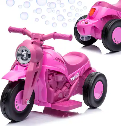 Front. Jojoka - 6V Kids Electric Bubble Motorcycle, 3-Wheel Ride-On Bike with Lights, Music, and Built-In Bubble Maker - Pink.