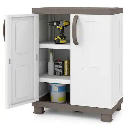 Front. Costway - Costway Storage Cabinet, Freestanding Buffet Cabinet Sideboard with 2 Doors and Shelves - Brown and White.