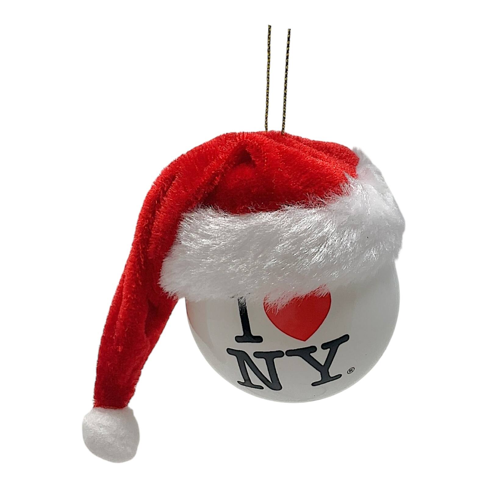 Angle. Kurt S Adler - Kurt Adler I Love NY Ball with Fabric Santa Hat Plastic Christmas Tree Ornament 2.4 inch - Multicolor.