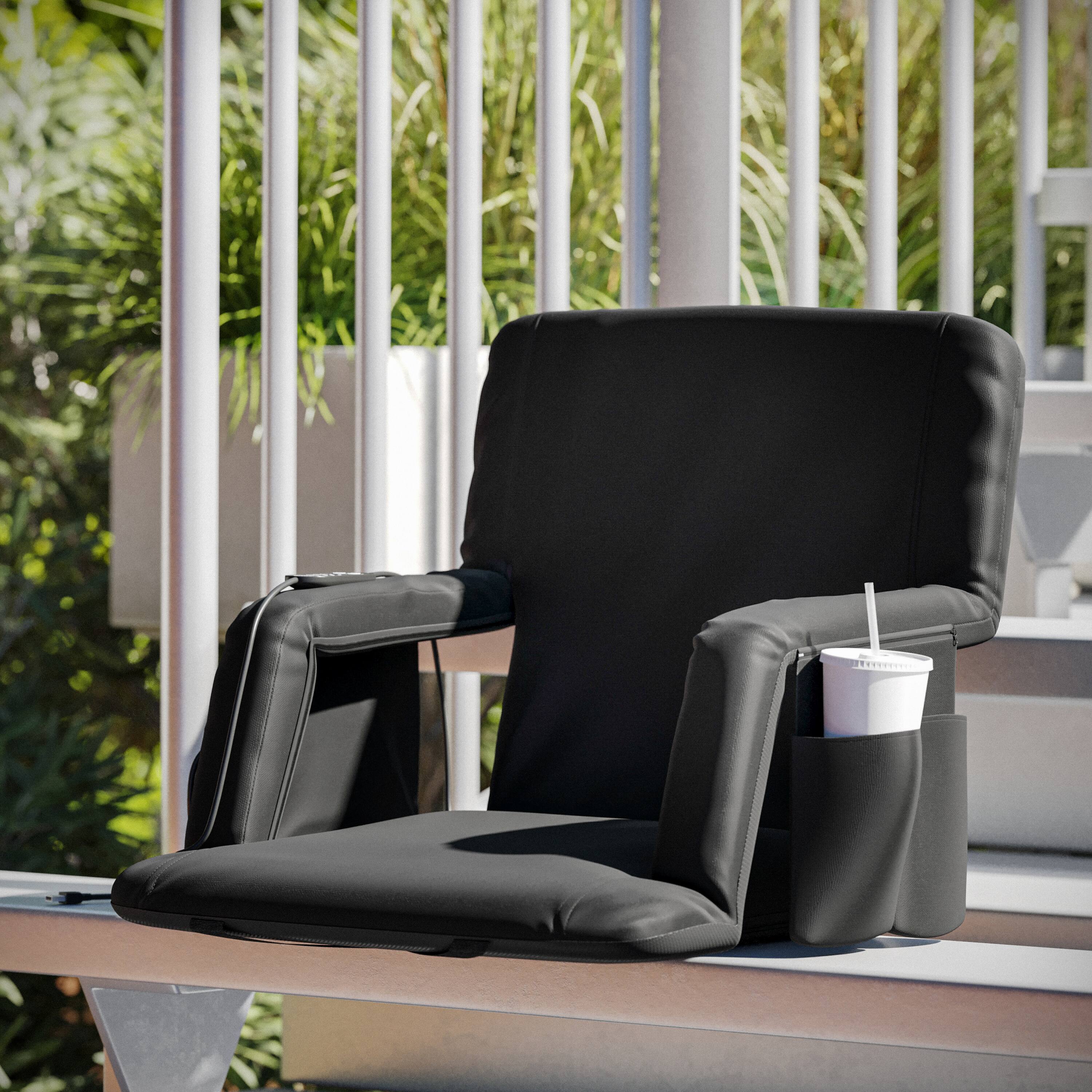 Alt View 1. Emma + Oliver - Foldable Reclining Stadium Chair with Backpack Straps-Heated Back and Seat - Black.
