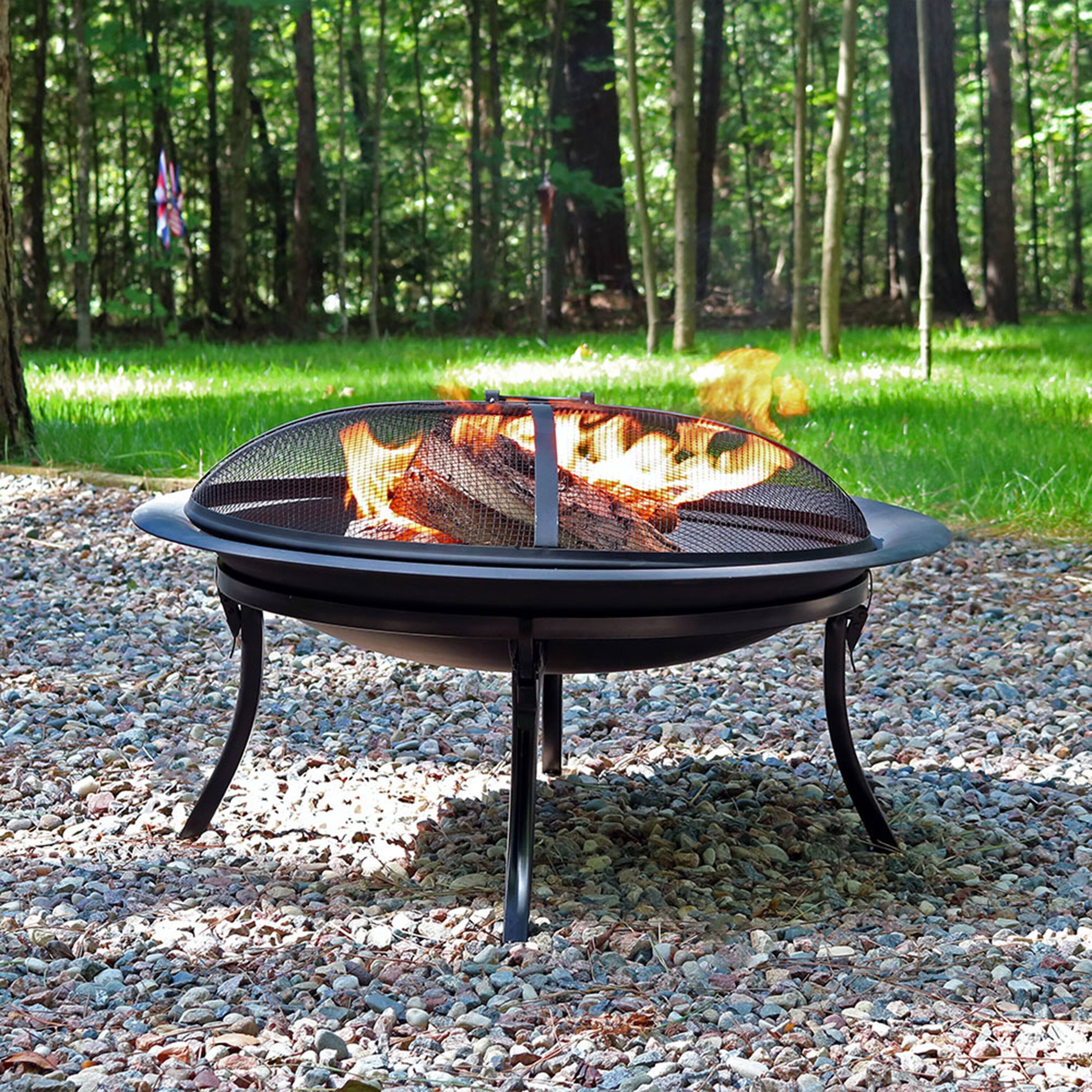 Alt View 1. Sunnydaze - 29 in Steel Fire Pit Bowl with Folding Stand, Case, and Screen - Black.