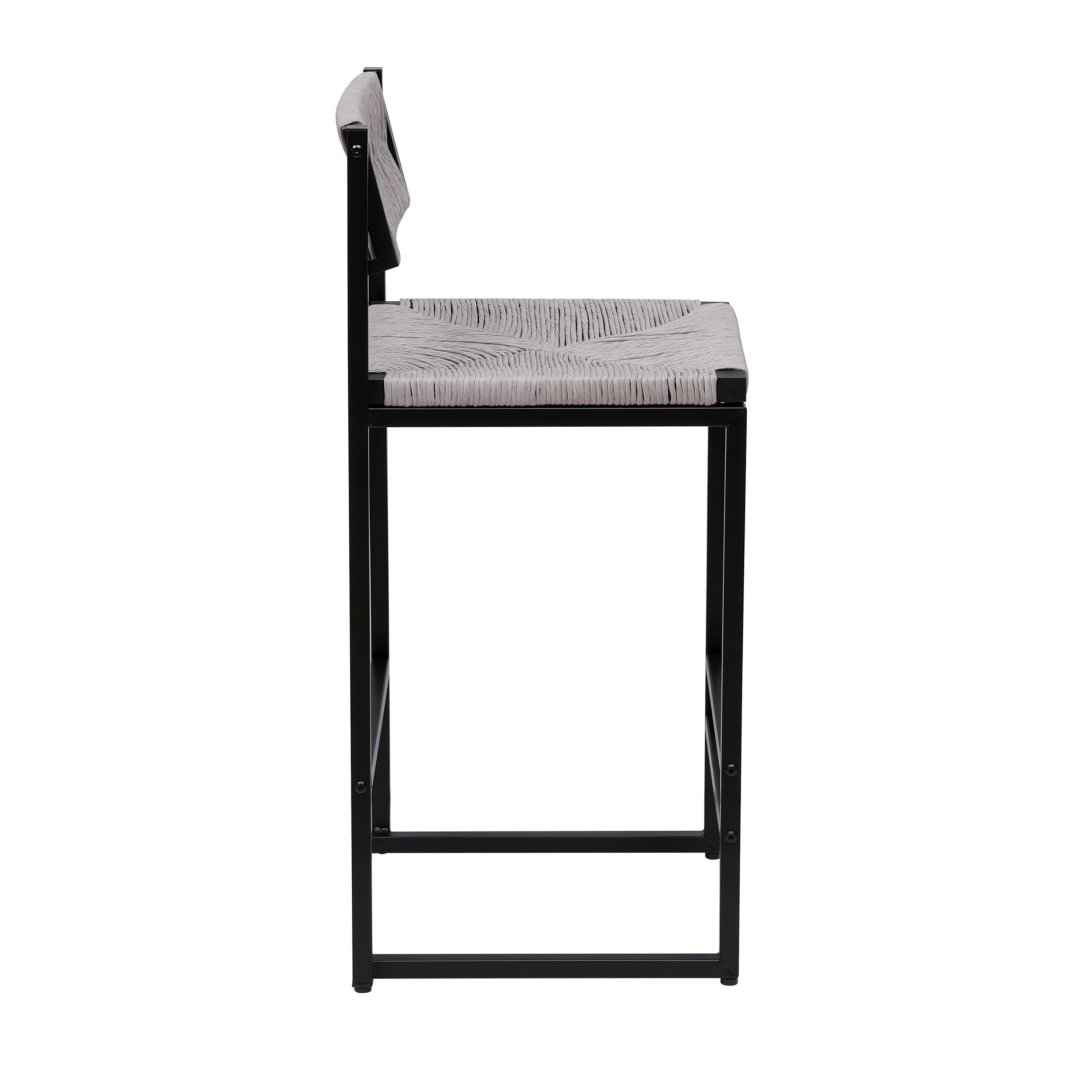 Alt View 5. GOODSILO - Set of 2 Woven Bar Stools - Hand Weave Counter Stool with Footrest for Kitchen Island, Dining Room - Gray.