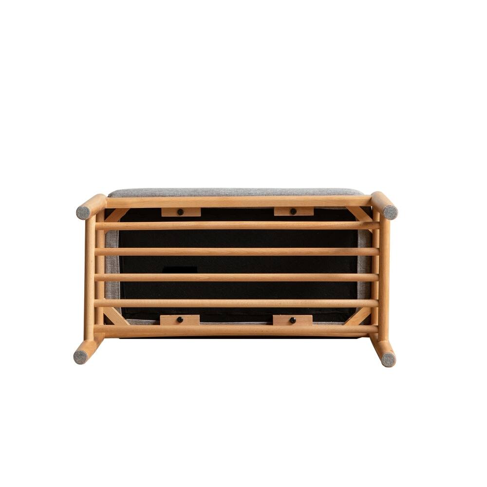 Back. Ropilly - Ropilly Solid Wood Shoe Bench Mid-Century Modern Entryway Storage Bench with Gray Cushion for Small Spaces 24 Inch - Gray.